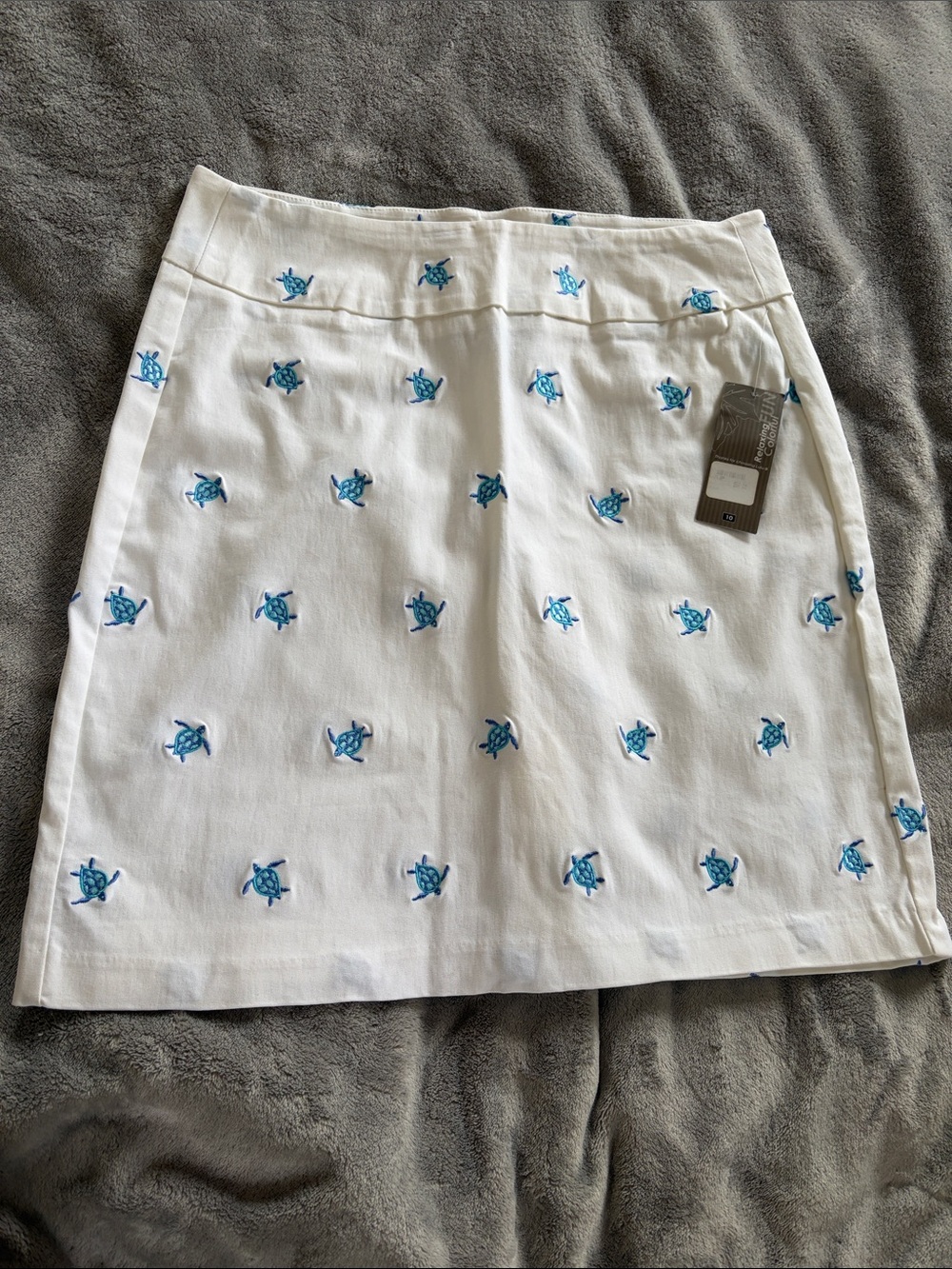 Lulu-B White A-Line Skirt with Blue Turtle Embroidery